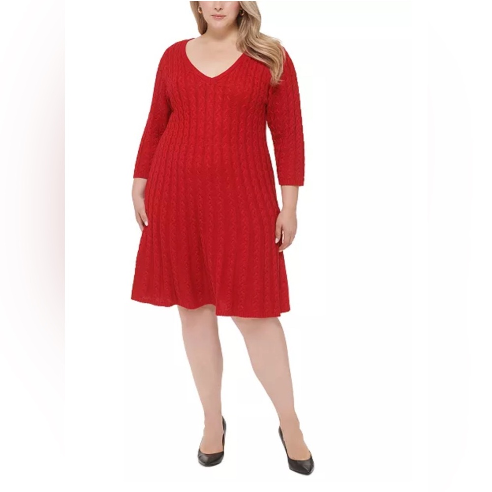 Jessica‎ Howard Red Cable Knit Sweater Dress Size 2X NWT Cozy Holiday